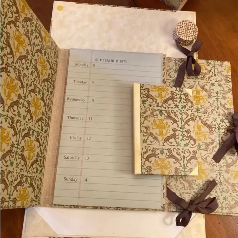 Handmade Italian bookbinders paper, medieval gold/brown pattern office organizer
